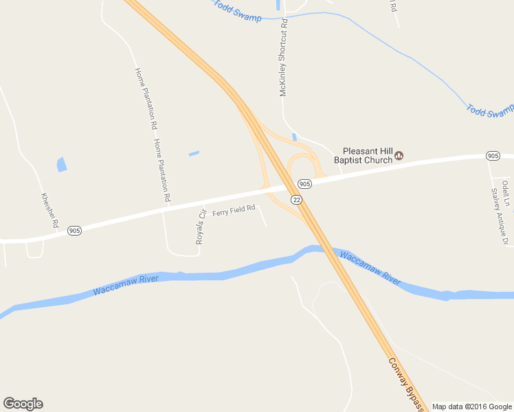 map of restaurants, bars, coffee shops, grocery stores, and more near Ferry Field Road in Conway