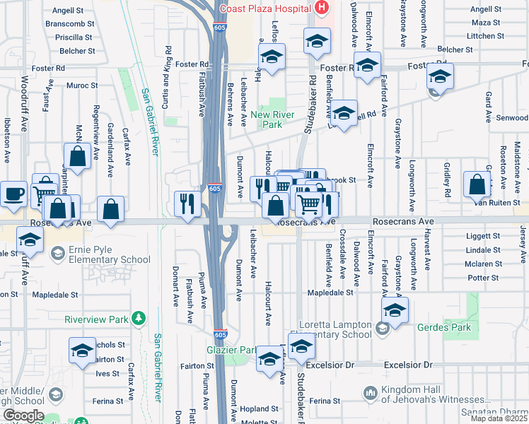 map of restaurants, bars, coffee shops, grocery stores, and more near 14048 Leibacher Avenue in Norwalk