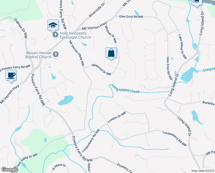 map of restaurants, bars, coffee shops, grocery stores, and more near 100 Idlewood Court in Atlanta