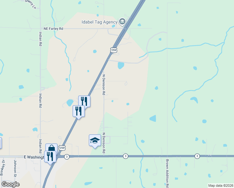 map of restaurants, bars, coffee shops, grocery stores, and more near 618 North Denison Road in Idabel