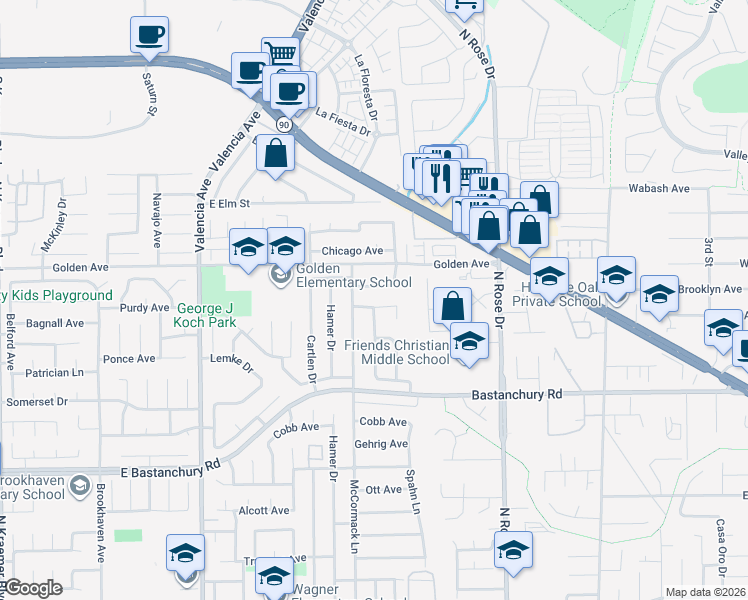 map of restaurants, bars, coffee shops, grocery stores, and more near 920 Brooklyn Avenue in Placentia
