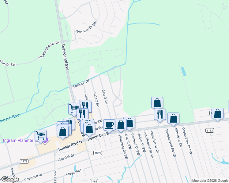 map of restaurants, bars, coffee shops, grocery stores, and more near 1870 Cobblestone Drive in Ocean Isle Beach