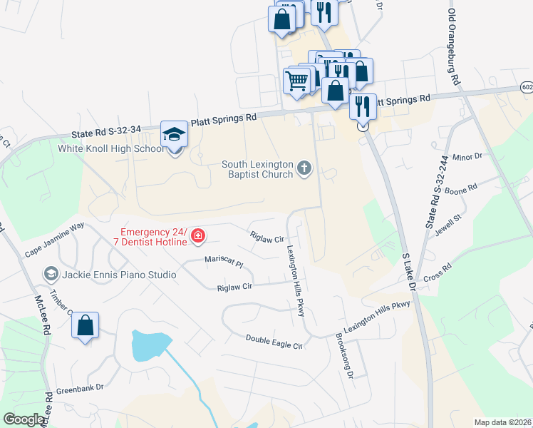 map of restaurants, bars, coffee shops, grocery stores, and more near 113 Hillock Court in Lexington