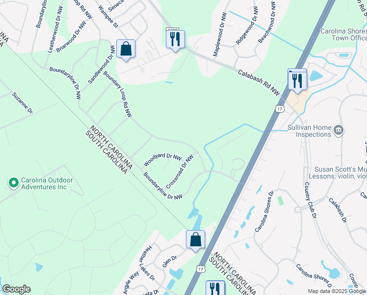 map of restaurants, bars, coffee shops, grocery stores, and more near 145 Boundary Loop Road Northwest in Calabash
