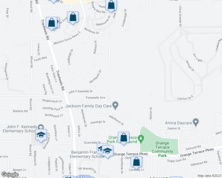 map of restaurants, bars, coffee shops, grocery stores, and more near 19684 John F Kennedy Drive in Riverside
