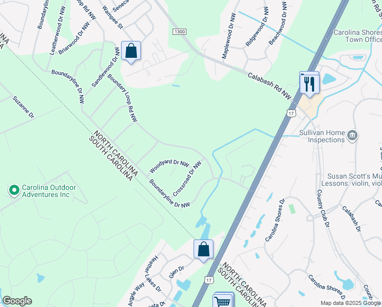 map of restaurants, bars, coffee shops, grocery stores, and more near 145 Boundary Loop Road Northwest in Calabash