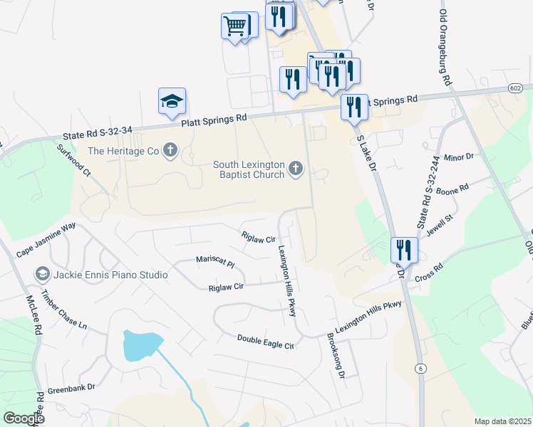 map of restaurants, bars, coffee shops, grocery stores, and more near 129 Hillock Court in Lexington