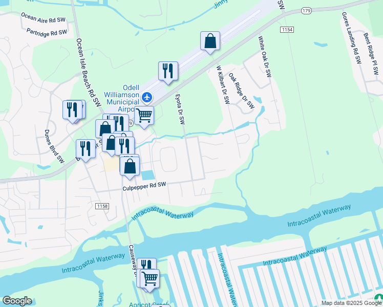 map of restaurants, bars, coffee shops, grocery stores, and more near 1591 Eyota Drive Southwest in Ocean Isle Beach