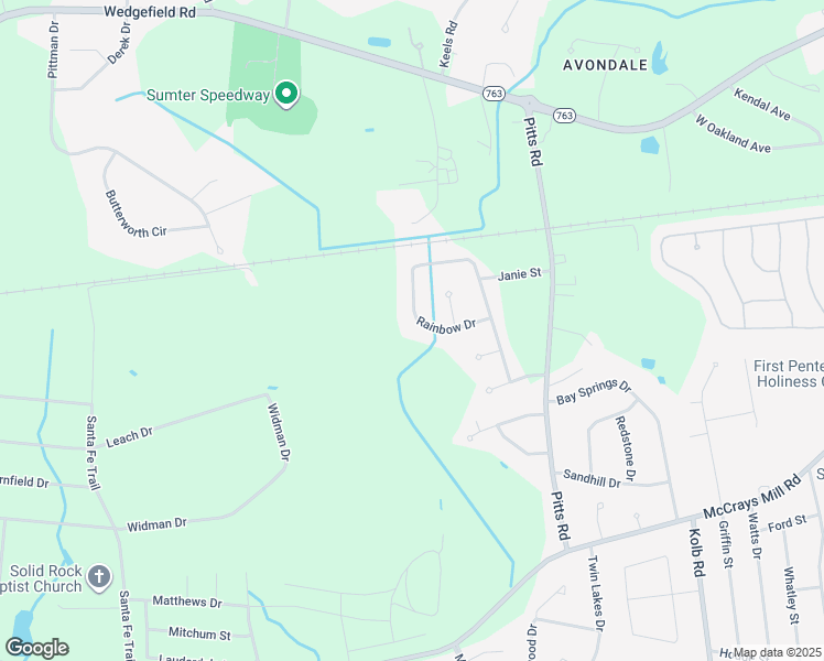 map of restaurants, bars, coffee shops, grocery stores, and more near 385 Rainbow Drive in Sumter