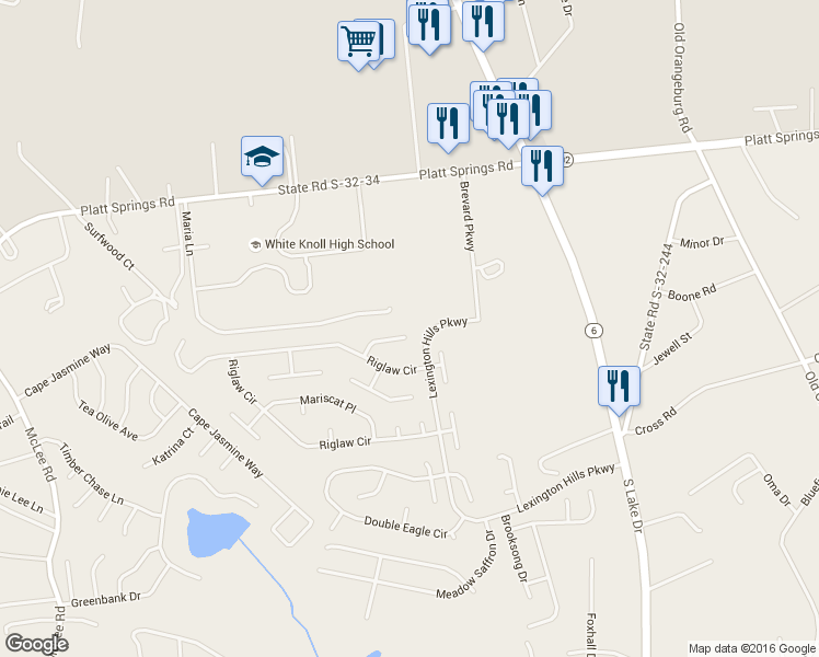 map of restaurants, bars, coffee shops, grocery stores, and more near 129 Hillock Court in Lexington