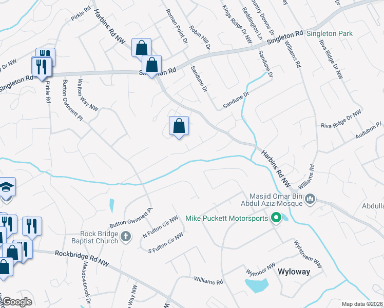 map of restaurants, bars, coffee shops, grocery stores, and more near 5594 Cobb Meadow Northwest in Norcross