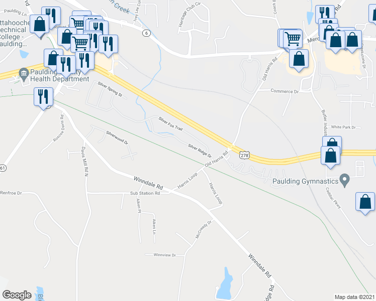 map of restaurants, bars, coffee shops, grocery stores, and more near 223 Silver Ridge Drive in Dallas