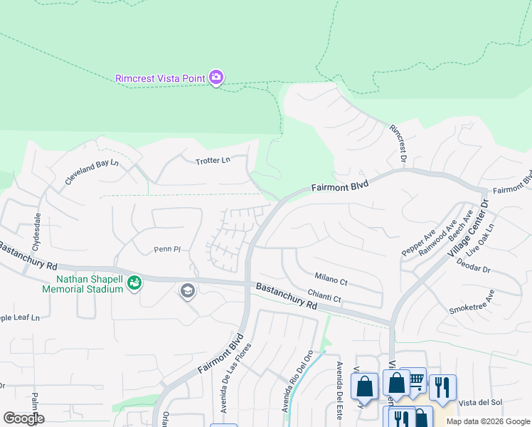 map of restaurants, bars, coffee shops, grocery stores, and more near 4066 Villa Quintana in Yorba Linda