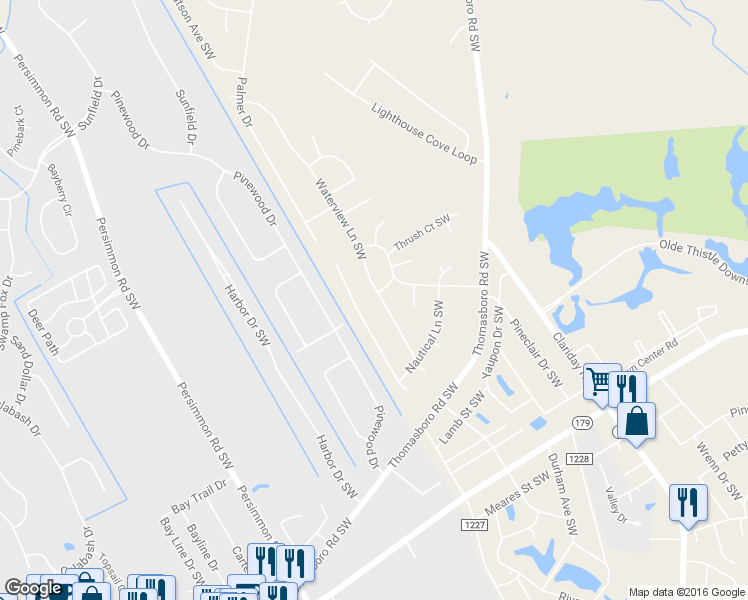 map of restaurants, bars, coffee shops, grocery stores, and more near 1078 Waterview Lane Southwest in Calabash