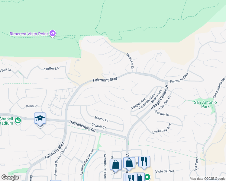 map of restaurants, bars, coffee shops, grocery stores, and more near 20408 Umbria Way in Yorba Linda