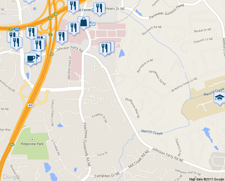 map of restaurants, bars, coffee shops, grocery stores, and more near 5432 Glenridge View Northeast in Atlanta