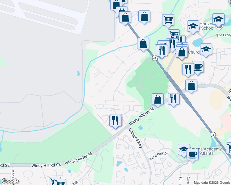 map of restaurants, bars, coffee shops, grocery stores, and more near 2104 Caswell Circle in Marietta