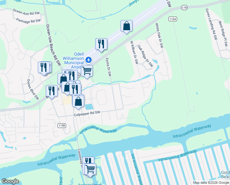 map of restaurants, bars, coffee shops, grocery stores, and more near 1587-1591 Eyota Dr SW in Ocean Isle Beach