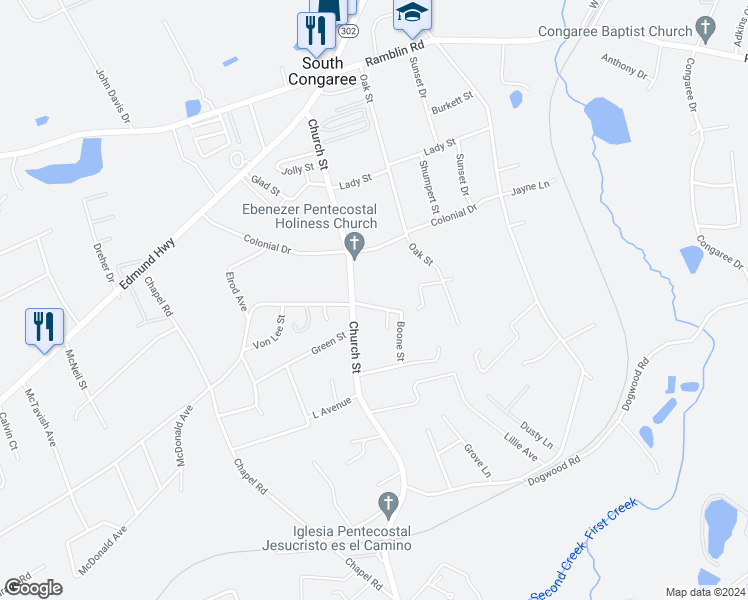 map of restaurants, bars, coffee shops, grocery stores, and more near 195 Dunbar Road in West Columbia