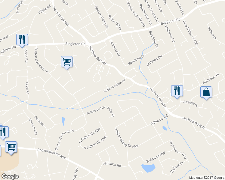 map of restaurants, bars, coffee shops, grocery stores, and more near 5594 Cobb Meadow Northwest in Norcross