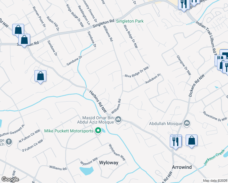 map of restaurants, bars, coffee shops, grocery stores, and more near 5367 Sherwin Drive in Norcross