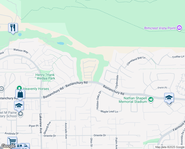 map of restaurants, bars, coffee shops, grocery stores, and more near 4060 Emerald Downs Drive in Yorba Linda