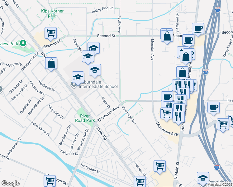 map of restaurants, bars, coffee shops, grocery stores, and more near 1466 Pacific Avenue in Norco