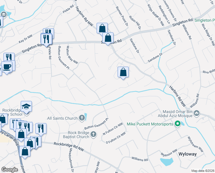map of restaurants, bars, coffee shops, grocery stores, and more near 5708 Laura Leigh Lane Northwest in Norcross