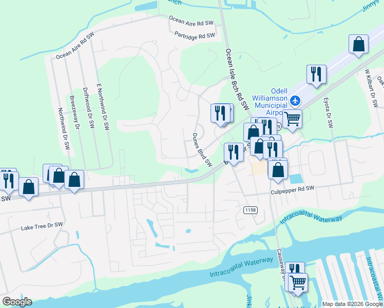 map of restaurants, bars, coffee shops, grocery stores, and more near Cassidy Ct in Ocean Isle Beach
