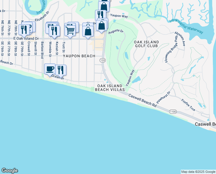 map of restaurants, bars, coffee shops, grocery stores, and more near 1000 Caswell Beach Road in Oak Island
