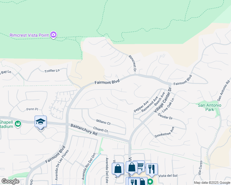 map of restaurants, bars, coffee shops, grocery stores, and more near 20408 Umbria Way in Yorba Linda