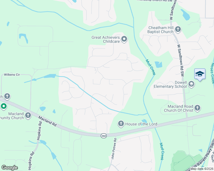 map of restaurants, bars, coffee shops, grocery stores, and more near 1982 Broadleaf Lane in Powder Springs