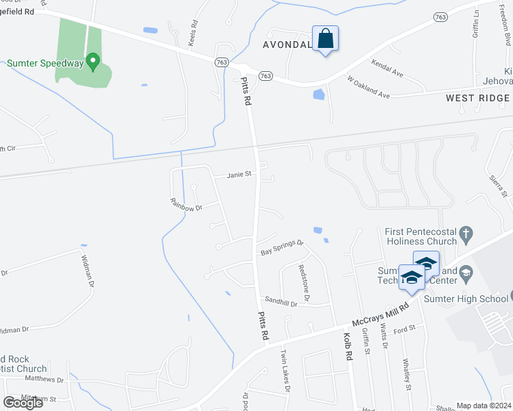 map of restaurants, bars, coffee shops, grocery stores, and more near 640 Pitts Road in Sumter