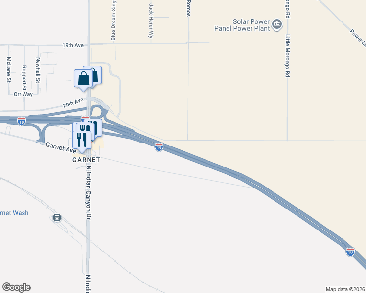 map of restaurants, bars, coffee shops, grocery stores, and more near 20th Avenue in Desert Hot Springs