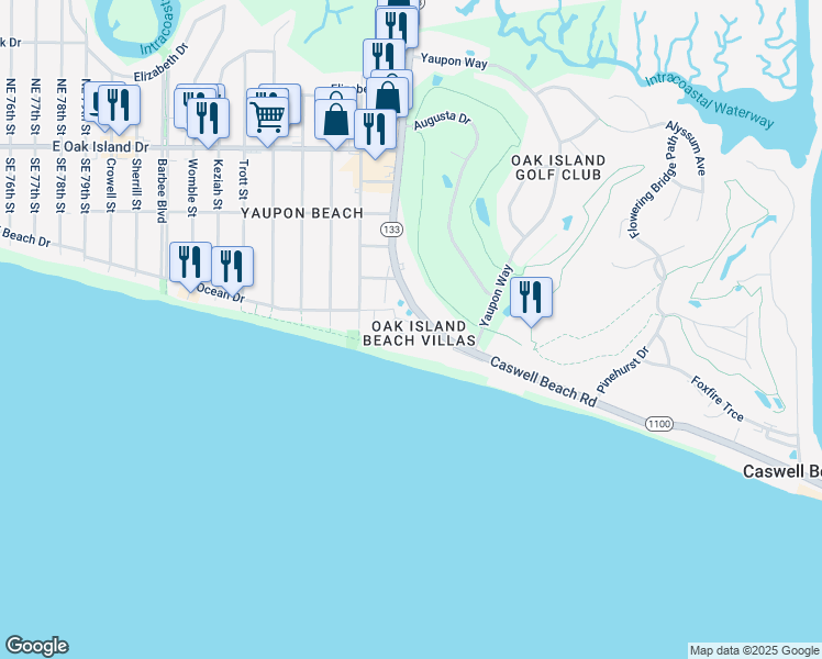 map of restaurants, bars, coffee shops, grocery stores, and more near 1000 Caswell Beach Road in Oak Island