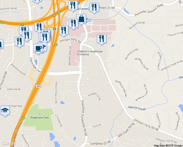 map of restaurants, bars, coffee shops, grocery stores, and more near 1123 Glenridge Place Northeast in Atlanta