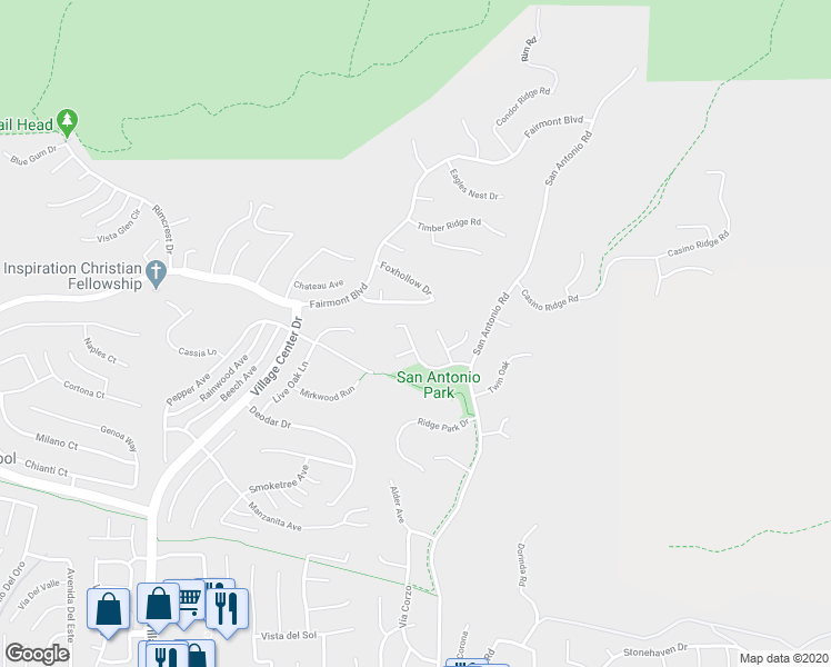map of restaurants, bars, coffee shops, grocery stores, and more near 4110 View Park Drive in Yorba Linda
