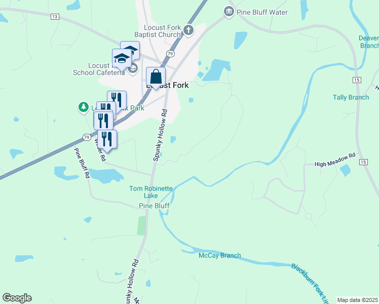 map of restaurants, bars, coffee shops, grocery stores, and more near 300 Turtle Drive in Locust Fork