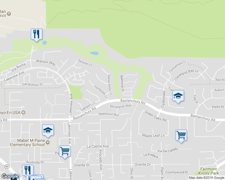 map of restaurants, bars, coffee shops, grocery stores, and more near 4062 Santa Anita Lane in Yorba Linda