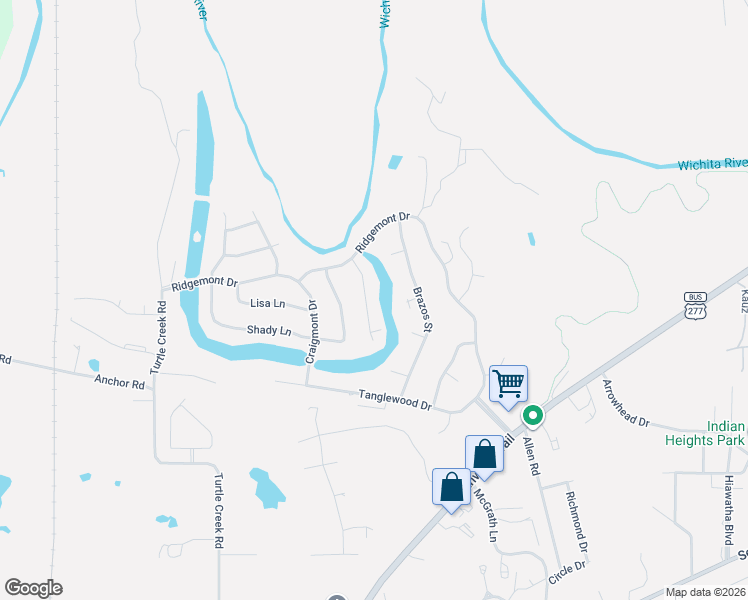 map of restaurants, bars, coffee shops, grocery stores, and more near 4312 Grants Glen in Wichita Falls