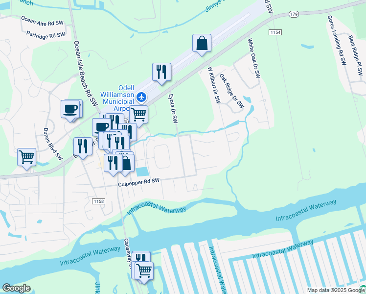 map of restaurants, bars, coffee shops, grocery stores, and more near 1587-1591 Eyota Dr SW in Ocean Isle Beach
