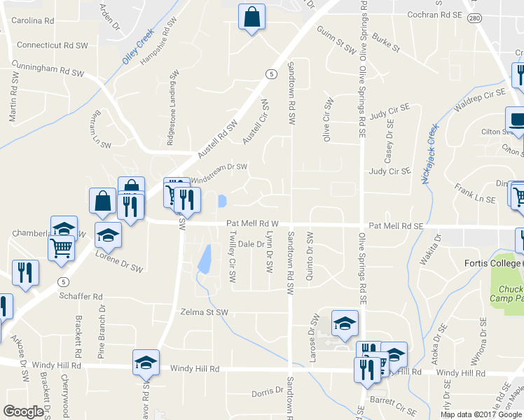 map of restaurants, bars, coffee shops, grocery stores, and more near 141 Summer Crest Place Southwest in Marietta