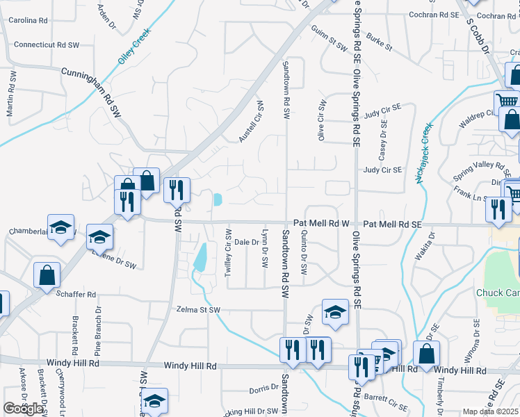map of restaurants, bars, coffee shops, grocery stores, and more near 141 Summer Crest Place Southwest in Marietta