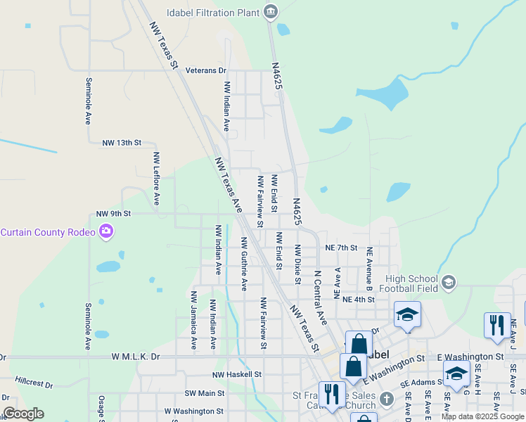 map of restaurants, bars, coffee shops, grocery stores, and more near 211 Northwest 9th Street in Idabel