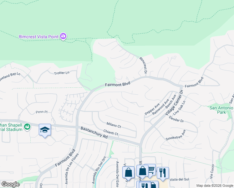 map of restaurants, bars, coffee shops, grocery stores, and more near 20336 Umbria Way in Yorba Linda