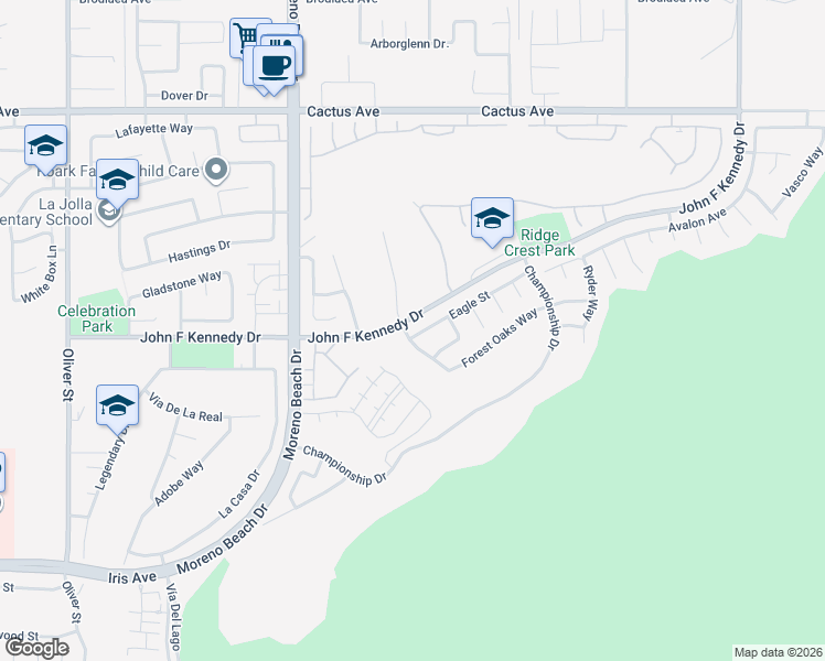 map of restaurants, bars, coffee shops, grocery stores, and more near 28308 Eagle Street in Moreno Valley
