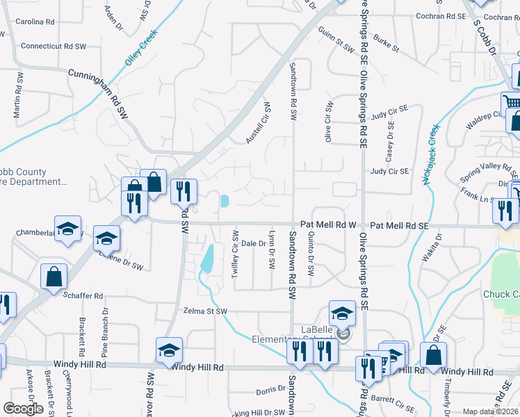 map of restaurants, bars, coffee shops, grocery stores, and more near 141 Summer Crest Place Southwest in Marietta
