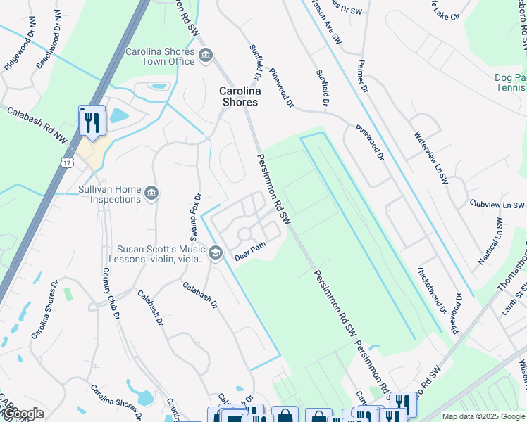map of restaurants, bars, coffee shops, grocery stores, and more near 525 Deer Path in Calabash