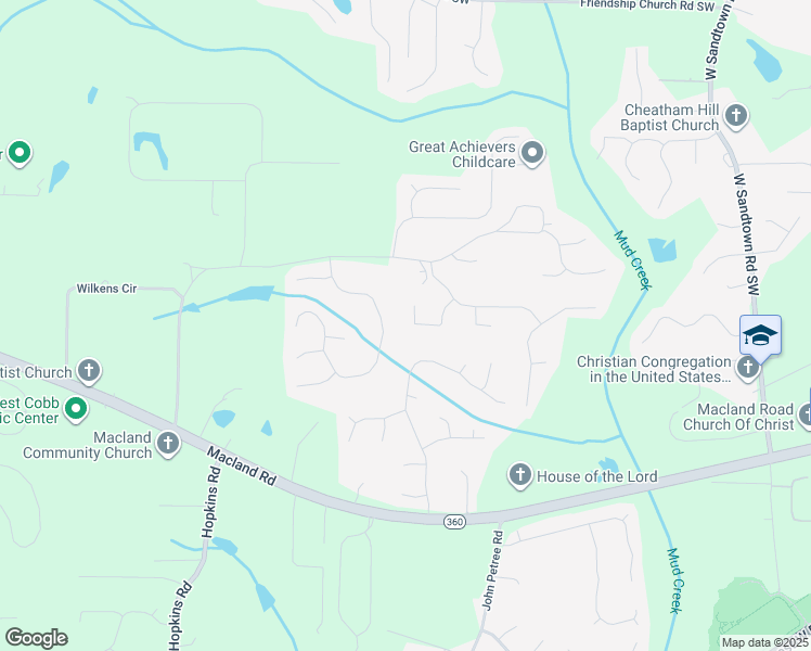 map of restaurants, bars, coffee shops, grocery stores, and more near 2085 Robertford Way in Powder Springs