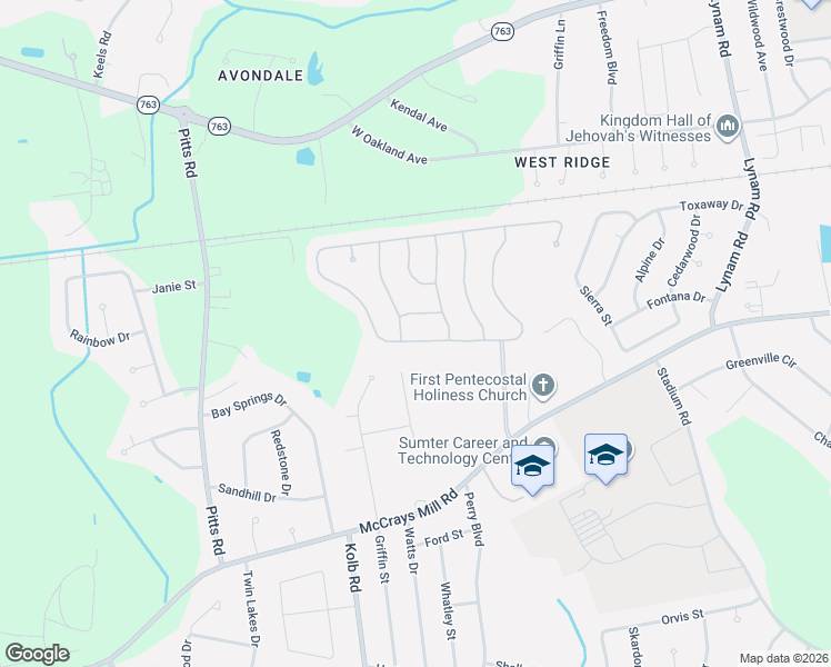 map of restaurants, bars, coffee shops, grocery stores, and more near 2988 Foxcroft Circle in Sumter